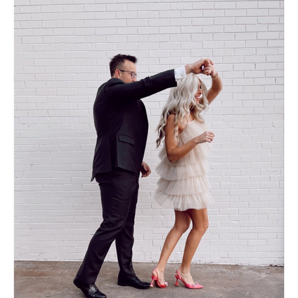 MAEVE by Anthropologie Tiered Tulle Mini Dress in Taupe Size Large - Picture 3 of 14